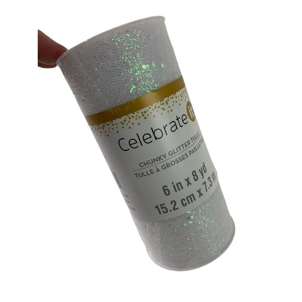 8 Yards Celebrate It White Chunky Glitter Tulle 6 inch New Craft Supply